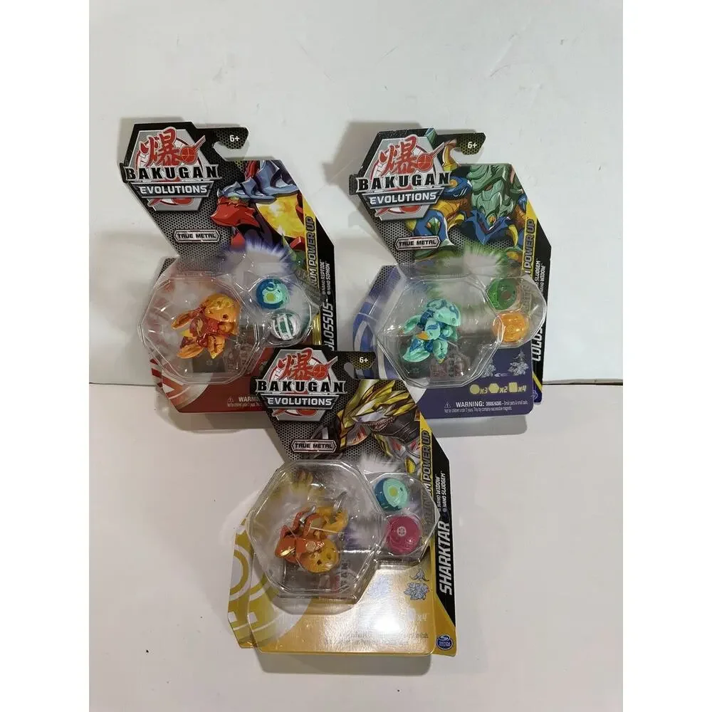 lot of 3 x Bakugan Evolutions True Metal Platinum Power Up‎ Sharktar, 2 colossus